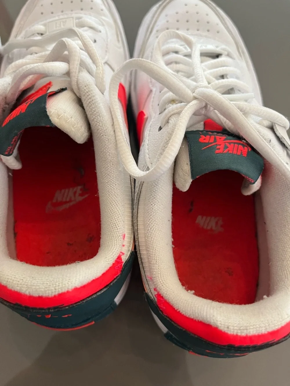 Nike Air Force one White Sneakers with Neon Pink & Dark Teal Swoosh - Picture 7 of 8